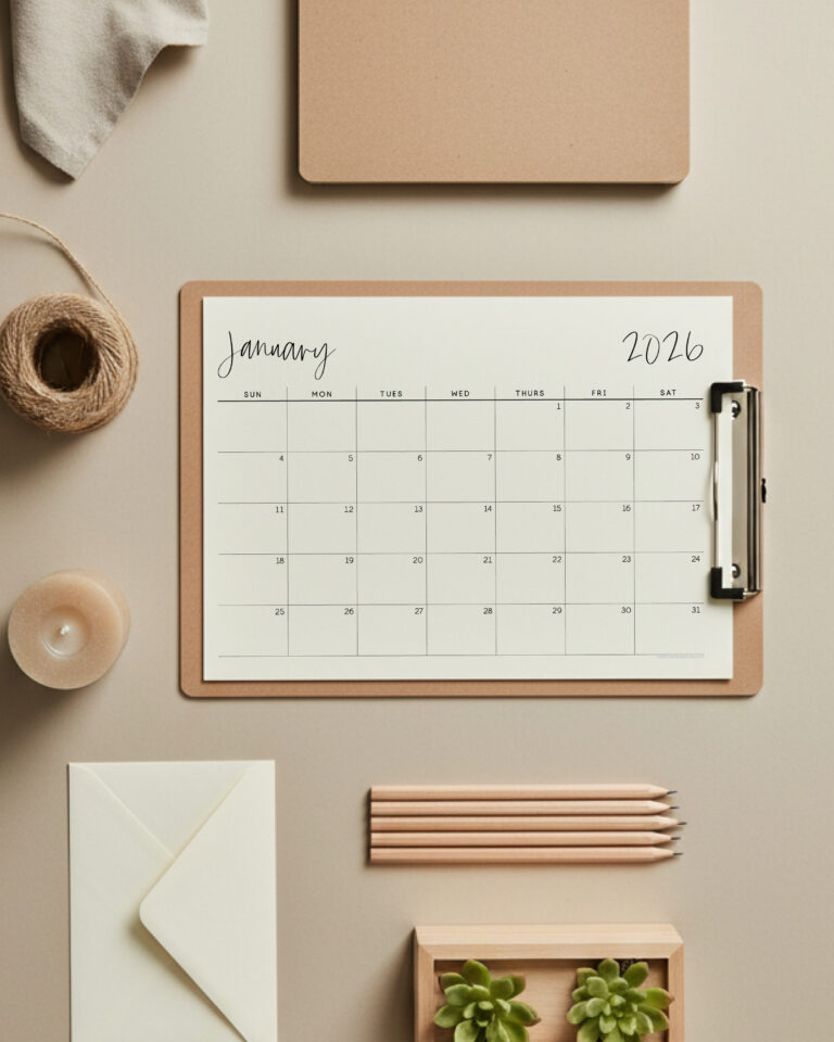 2026 Printable Monthly Calendar A4 Sunday Start, Wall Art (PDF & JPEG Files)